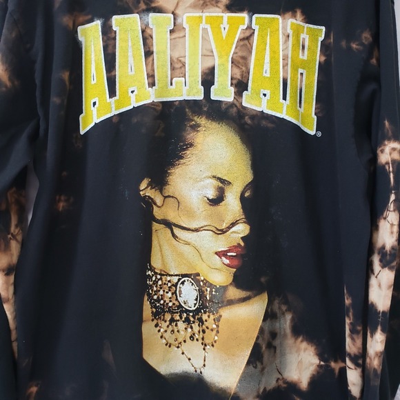 AALIYAH 90's Hip Hop Artist Brown Tie Dye Long Sleeve Shirt Size X-Large Adult - Picture 3 of 9